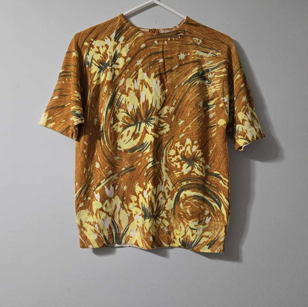 Vintage 60s Darlene Hand-Screen Print Knit Top - Size M